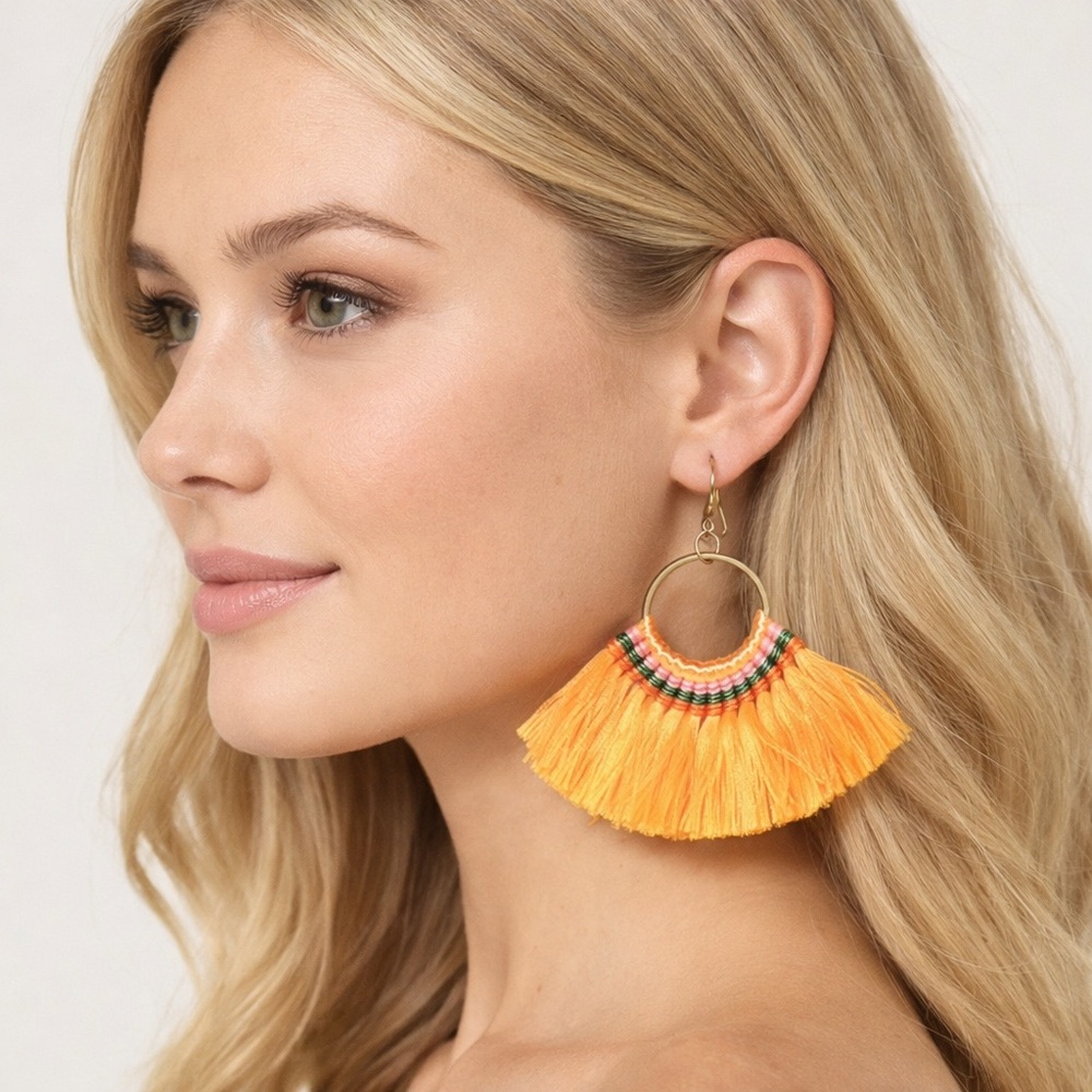 BOGO TASSEL HANDMADE EARRINGS | MANGO YELLOW FRINGE